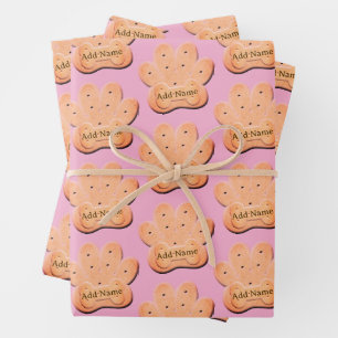 Hoja De Papel De Regalo Huella de bigote de perro y rosa de arte óseo
