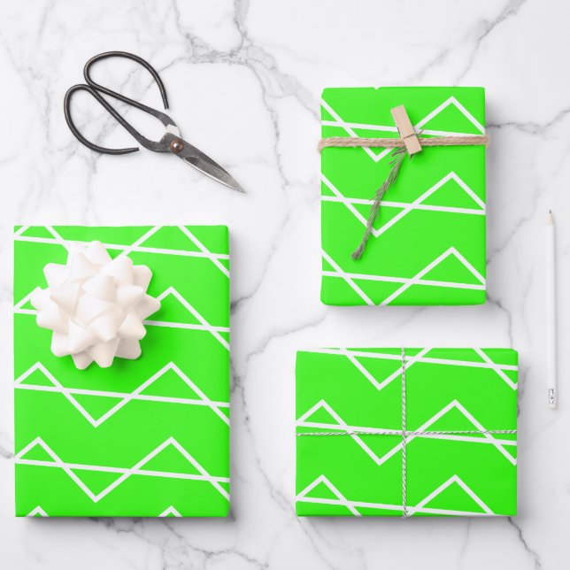 Hoja De Papel De Regalo Huella de Chevron Neon Green Patrón Geométrico Bla (Anverso)