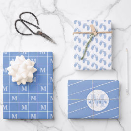 Hoja De Papel De Regalo Huella personalizada de monograma de Baby Shower 