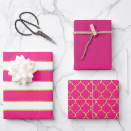HOJA DE PAPEL DE REGALO HUELLAS BLANCAS DE ORO ROJO Y PATRÓN DE DIAMANTE