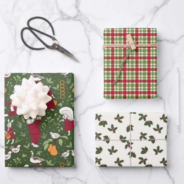 Hoja De Papel De Regalo Huellas de arte folclórico navidades - Animales, H (Anverso)