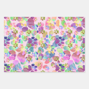 Hoja De Papel De Regalo Huellas de colores rosas