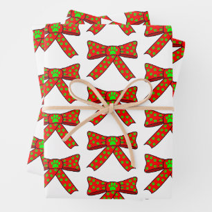 Hoja De Papel De Regalo Huellas de pata de perro con cinta en Navidad roja