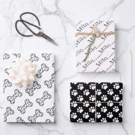 Hoja De Papel De Regalo Huellas de patas lindas huesos de perro nombre per