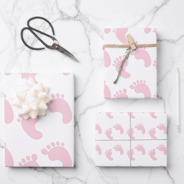 Hoja De Papel De Regalo Huellas pequeñas Chicas rosas (Anverso)