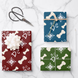 Hoja De Papel De Regalo Hueso de perro de Navidad con patrón de copo de ni