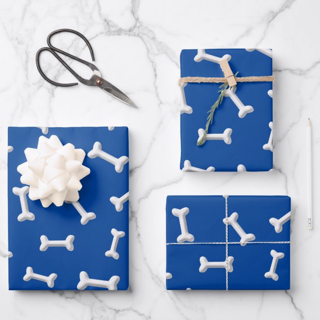 Hoja De Papel De Regalo Huesos Blancos En El Personalizado De Fondo Azul (Anverso)