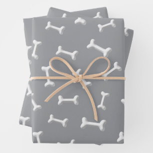 Hoja De Papel De Regalo Huesos Blancos Sobre Fondo Gris Personalizado