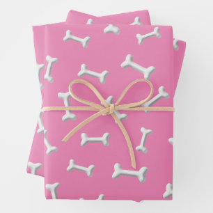 Hoja De Papel De Regalo Huesos Blancos Sobre Fondo Rosa Personalizado