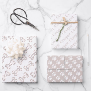Hoja De Papel De Regalo Huesos de perro con huellas de patas lindas y nomb