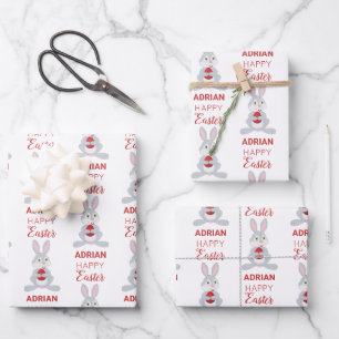 Hoja De Papel De Regalo Huevo de Pascua Rojo de Rabbit Cute Personalizado