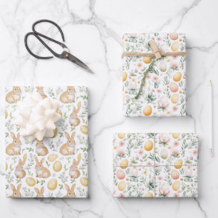 Hoja De Papel De Regalo Huevos de conejo de Pascua Florales 