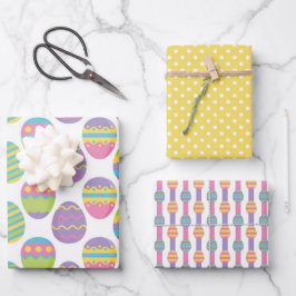 HOJA DE PAPEL DE REGALO HUEVOS PASTEL COLORIDOS DE ORIENTE Y PUNTOS DE POL