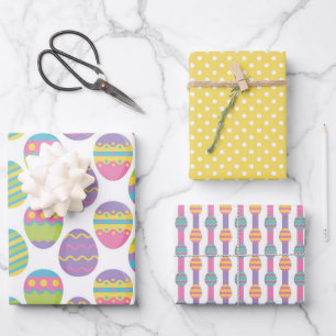 HOJA DE PAPEL DE REGALO HUEVOS PASTEL COLORIDOS DE ORIENTE Y PUNTOS DE POL