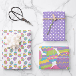 HOJA DE PAPEL DE REGALO HUEVOS PASTELES COLORIDOS Y PUNTOS DE POLKA PURPLE