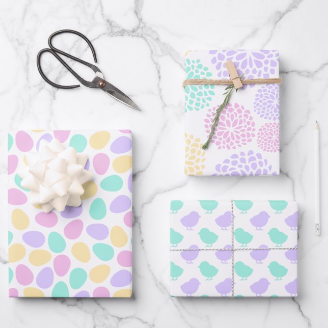 HOJA DE PAPEL DE REGALO HUEVOS VERDES DE ORIENTE PASTEL PINK BLUE PURPLE (Anverso)