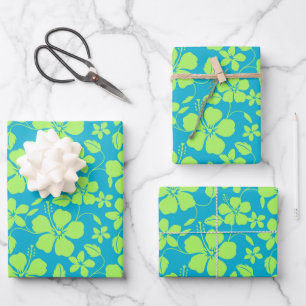 HOJA DE PAPEL DE REGALO HULA HAWAIANA (HIBISCO) LIMA TEAL