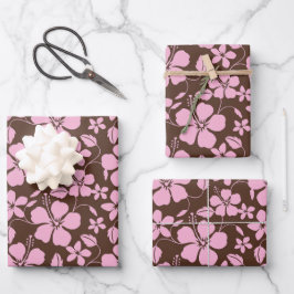 HOJA DE PAPEL DE REGALO HULA HAWAIANA (HIBISCO) MARRÓN/ROSA