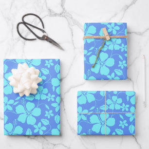 HOJA DE PAPEL DE REGALO HULA HAWAIANA (HIBISCO) PERVINCA/VERDE AZULADO