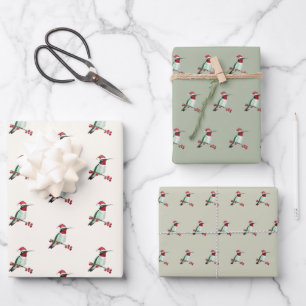 Hoja De Papel De Regalo Hummingbird con trompetas de Navidad