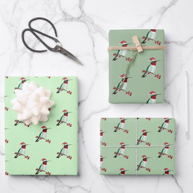 Hoja De Papel De Regalo Hummingbird navidades con trompeta  (Anverso)
