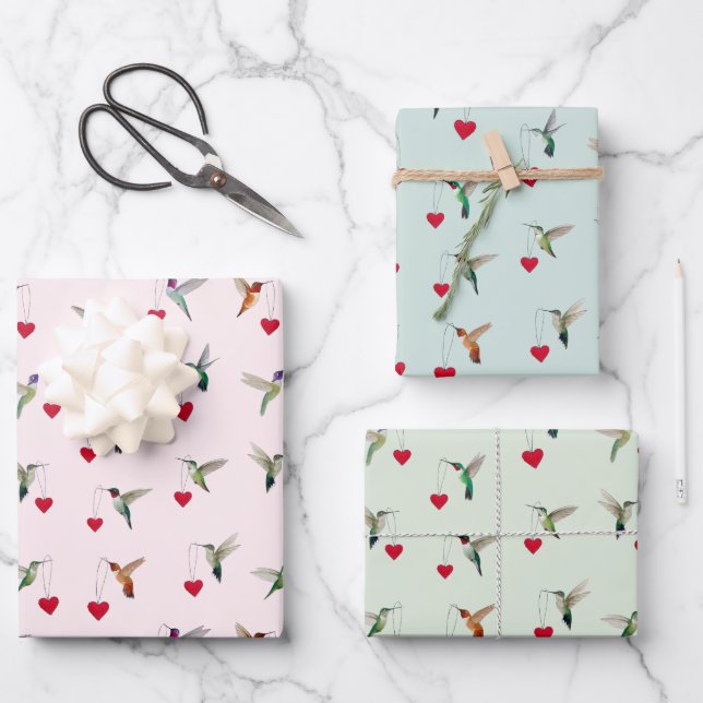 Hoja De Papel De Regalo Hummingbird Valentine's (Anverso)