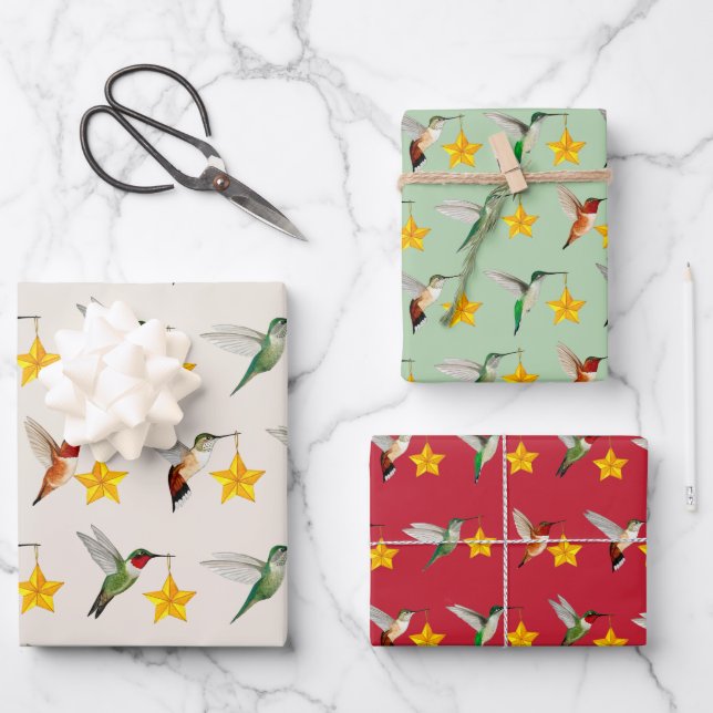 Hoja De Papel De Regalo Hummingbirds y Stars (Anverso)