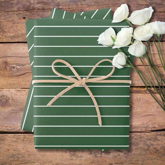Hoja De Papel De Regalo Hunter Green y White Thin Horizontal Striping (Subido por el creador)