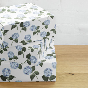 Hoja De Papel De Regalo Hydrangea Azul Floral en Flor 