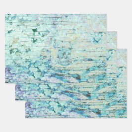 Hoja De Papel De Regalo Hydrangea Floral Verde azulado País Vintage Madera