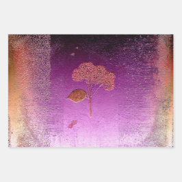 Hoja De Papel De Regalo Hydrangea Morado Oro Metálico Floral