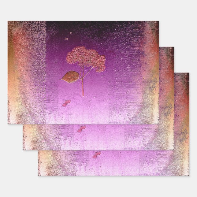 Hoja De Papel De Regalo Hydrangea Morado Oro Metálico Floral (Set)