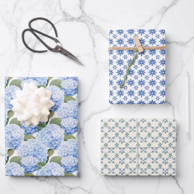 Hoja De Papel De Regalo Hydrangea Whimsy Set 3 (Anverso)