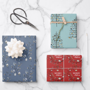 Hoja De Papel De Regalo Ice azul rojo Invierno Árbol de Navidad Festividad