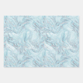 Hoja De Papel De Regalo Ice Blue Silver Marble Glitz