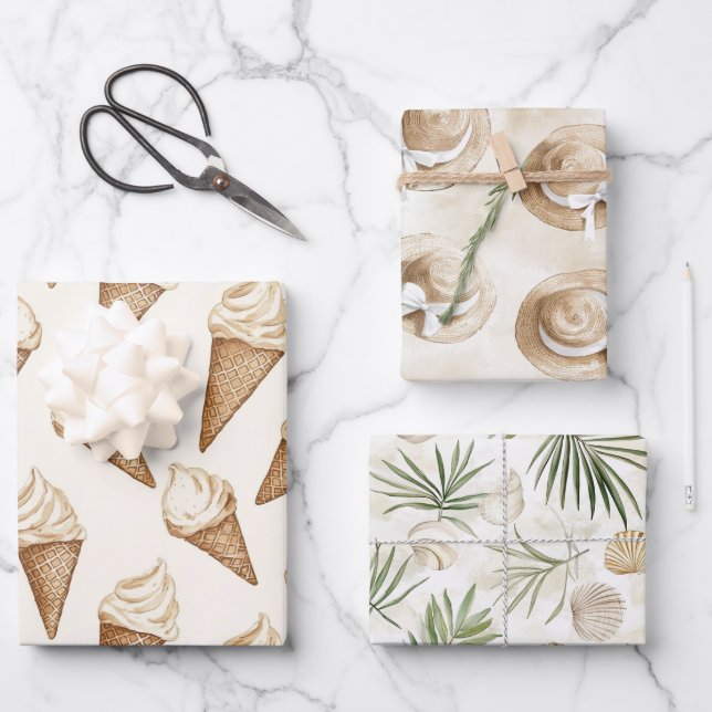 Hoja De Papel De Regalo Ice Cream Cones Beach Birthday (Anverso)