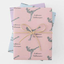 Hoja De Papel De Regalo Ice Skymer plateado de patinaje artístico sobre hi