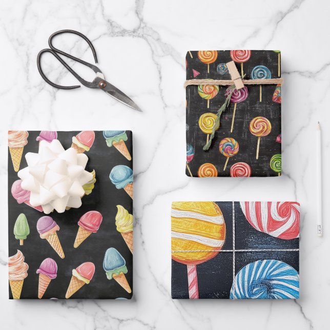 Hoja De Papel De Regalo Icecream, Lollypop, Dulce Candy Cute Gift Set (Anverso)