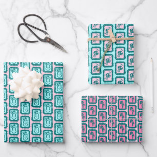 Hoja De Papel De Regalo Iconos Navideños Caprichosos en Cuadrícula Brillan