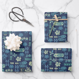 Hoja De Papel De Regalo Iconos retro hawaianos tiki