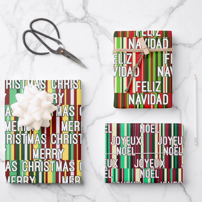 Hoja De Papel De Regalo Idiomas de los Navidades (Anverso)