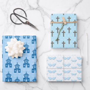 Hoja De Papel De Regalo Iglesia Bautismo Cruz Alas