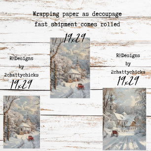 Hoja De Papel De Regalo Iglesia Invierno Paisaje Maravilloso Decoupage