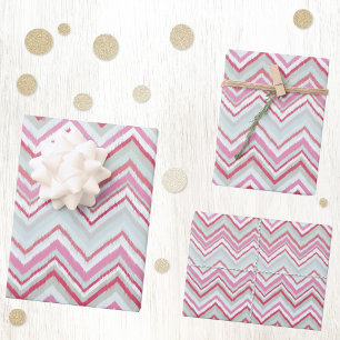 Hoja De Papel De Regalo Ikat Moderno Chevron Stripe Resumen Verde Rosa