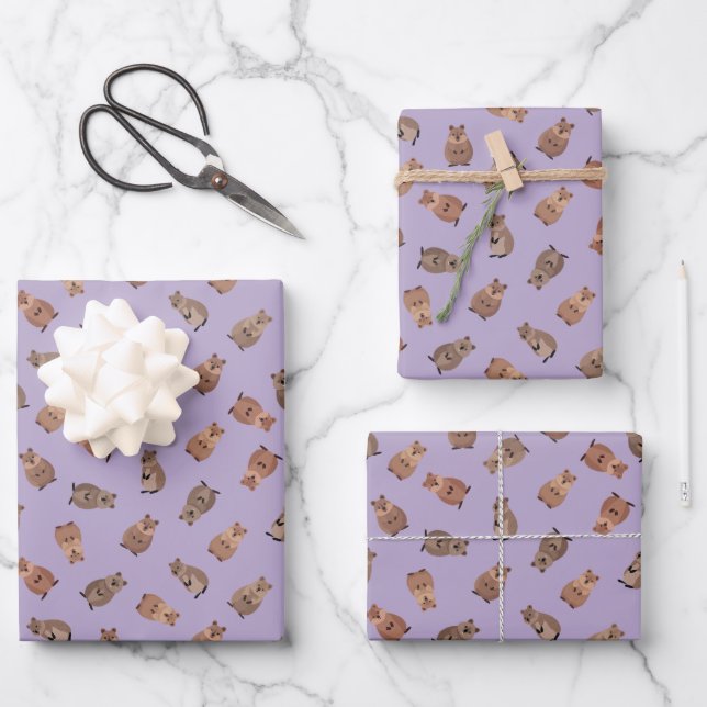 Hoja De Papel De Regalo Illustrated Quokkas on Light Purple (Anverso)