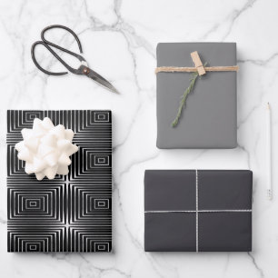 Hoja De Papel De Regalo Ilusión Geométrica en Blanco y Negro