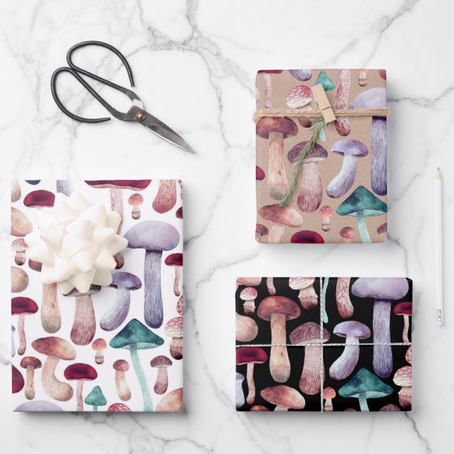 Hoja De Papel De Regalo Ilustracion acuático de hongos salvajes  (Anverso)