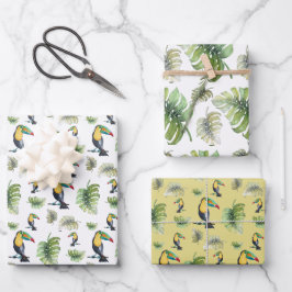 Hoja De Papel De Regalo Ilustracion acuático Toucan Exotic Monstera