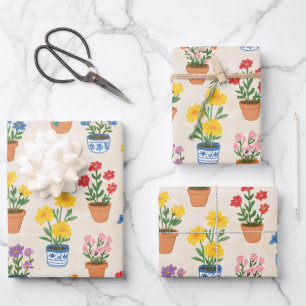 Hoja De Papel De Regalo Ilustración Botánica de Flores en Macetas Capricho
