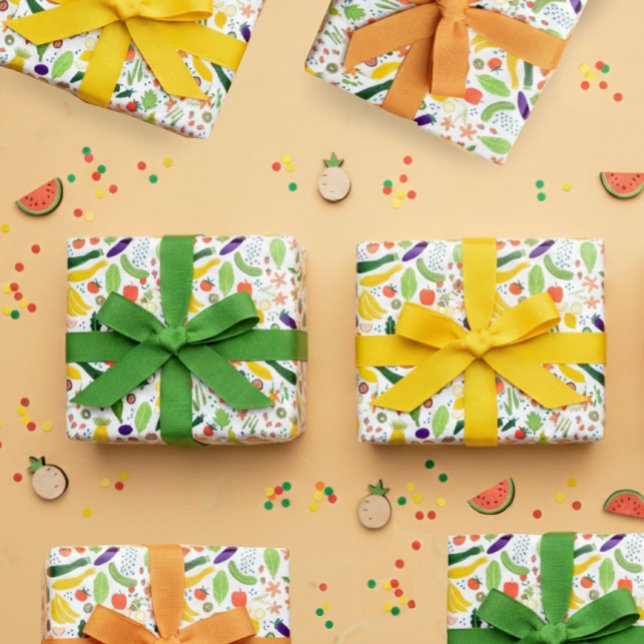 Hoja De Papel De Regalo Ilustración de alimentos de frutas y verduras Patr (Fruits & Veggies Food Illustration Pattern Cute Wrapping Paper Sheets
)